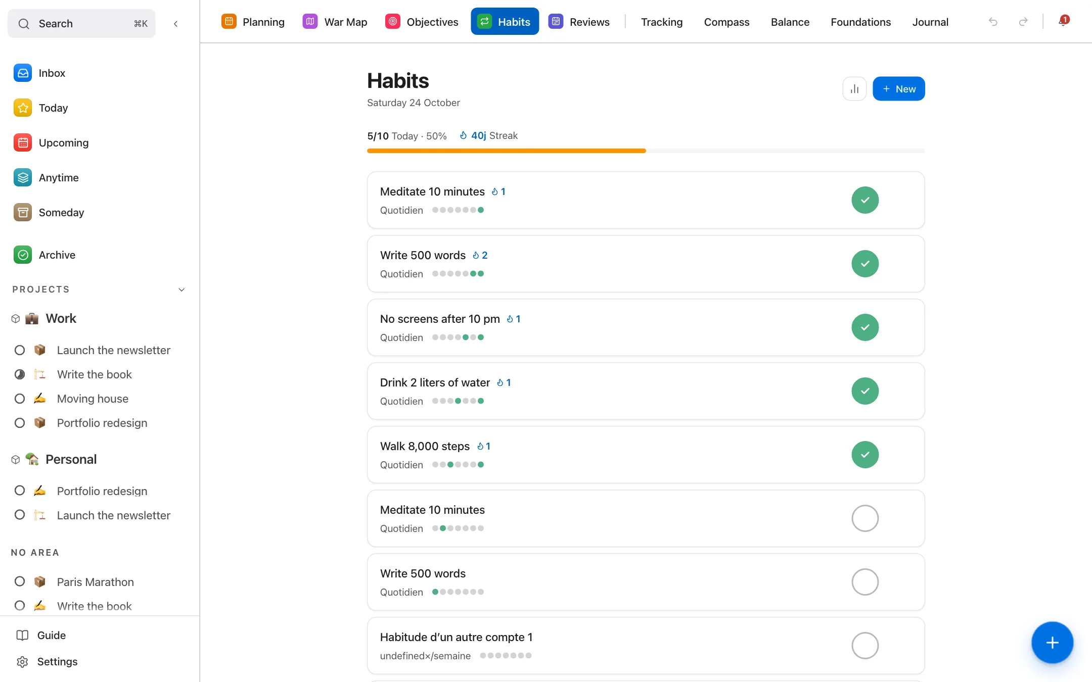 Habit tracking in LifeOS